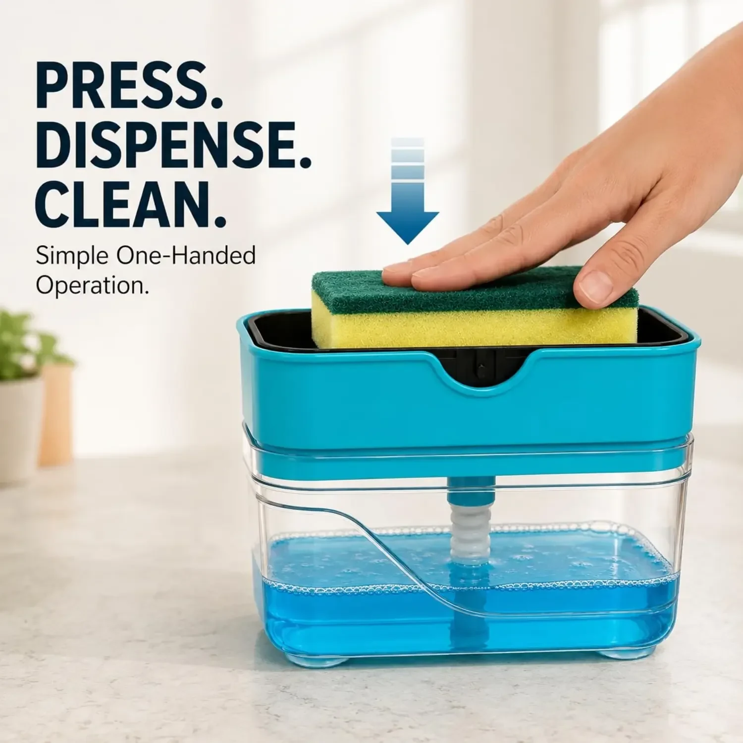 2 in 1 Liquid Soap Dispenser with Sponge Holder for Kitchen Sink