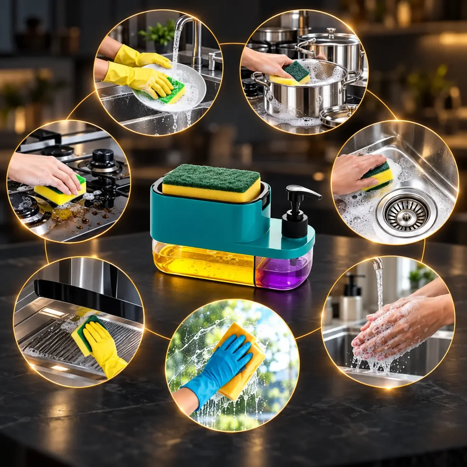 3-in-1 Kitchen Soap Dispenser with Sponge Holder