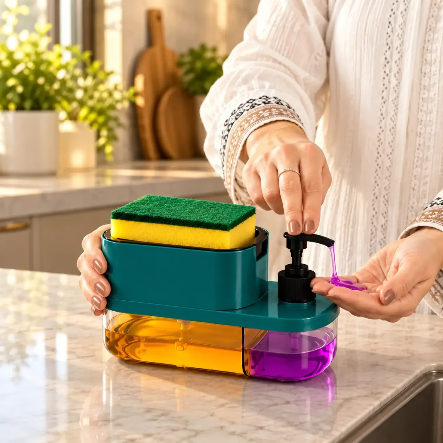 3-in-1 Kitchen Soap Dispenser with Sponge Holder